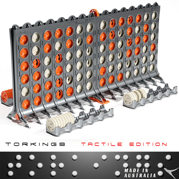 Super-Tactile Connect 4 in A Row - Double Deluxe Edition for Blind and Vision Impaired - Connect with friends and family in style! Self sorting, modular, new team-play & more ! The perfect premium gift.